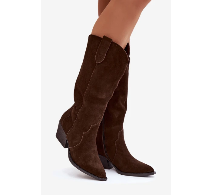 Kožené Semišové Kozačky Dívčí Oteplené Čokoládové Urselle