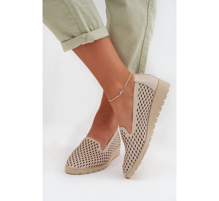 Dámské perforované polobotky Béžové model 22027639 - Boto Dámské perforované polobotky Béžové model 22027639 - Boto
