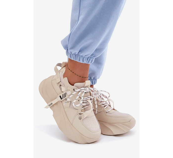 Kožené dámské tenisky model 22095164 Béžové - Goe