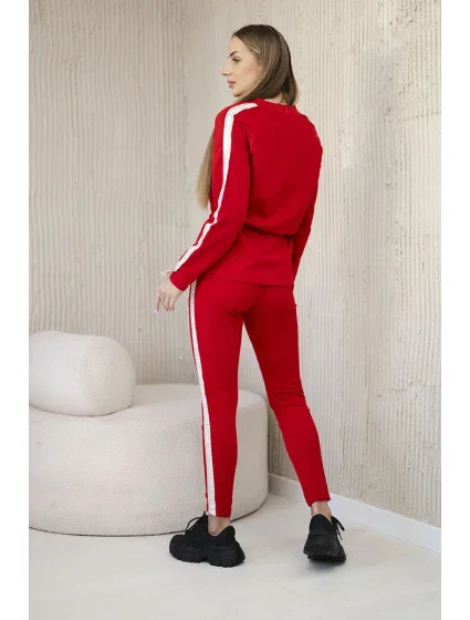 Dámska bavlnená súprava s pruhmi a sťahovacím lemom červená