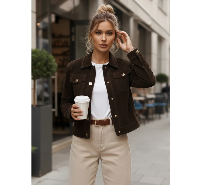 Dámska semišová bunda TY5583 Tmavo hnedá - Fashion Street