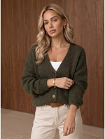 Dámský volný kardigan na knoflíky v olivové barvě FashionStreet MY2602