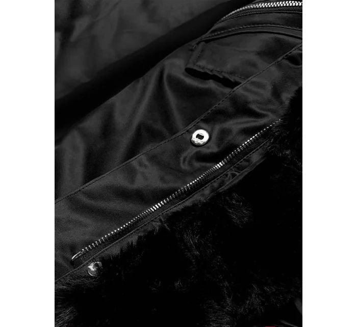 Čierna dámska bunda s kožušinou (5m762-392)