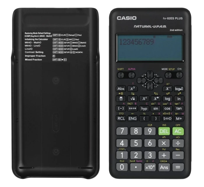 CASIO FX-82ESPLUS-2 VEDECKÁ KALKULAČKA, 252 FUNKCIÍ, 77X162MM, ČIERNA KRABICA