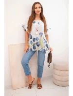 Dámske bavlnené tričko s kvetinovým vzorom biele Dámske bavlnené tričko s kvetinovým vzorom biele