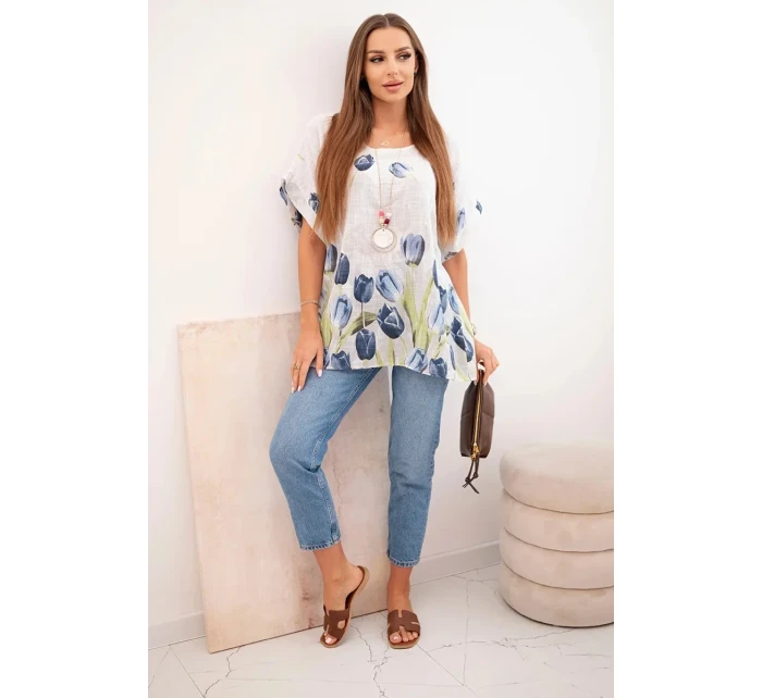 Dámske bavlnené tričko s kvetinovým vzorom biele Dámske bavlnené tričko s kvetinovým vzorom biele