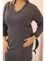 Dámska plus size sukňa maslová V-výstrih s rukávmi graphite