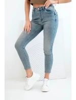 Dámské kalhoty s pushup efektem a pasem modré model 21908635 - K-Fashion