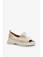 Zazoo 2939 Skórzane Sandały Damskie Z Kokardką Złoty Przecierany