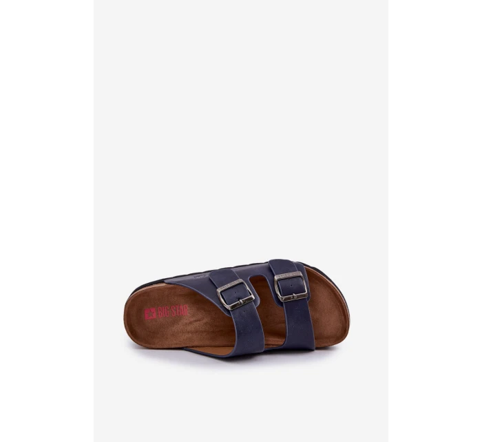 Lekkie Klapki Męskie Z Klamrami Eko Skóra Big Star NN174530 Granatowe Lekkie Klapki Męskie Z Klamrami Eko Skóra Big Star NN174530 Granatowe