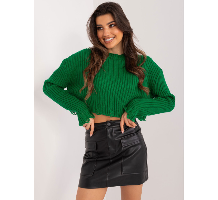 Zelený krátky oversize sveter s vlnou