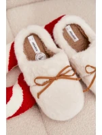 Dámske chlpaté papuče s mašľou - ecru Minella