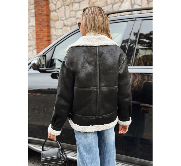 Dámska čierna bunda z ovčej kože ramones FashionStreet TY5246 Dámska čierna bunda z ovčej kože ramones FashionStreet TY5246