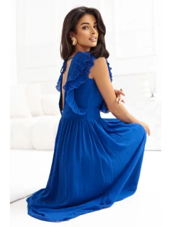 367-3 YANA Midi šaty so skladanými volánmi a výstrihom - chrpová