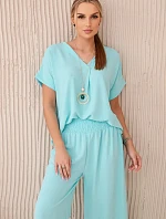 Súprava s náhrdelníkom blúzka + nohavice mint