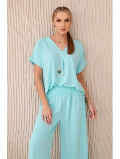 Súprava s náhrdelníkom blúzka + nohavice mint