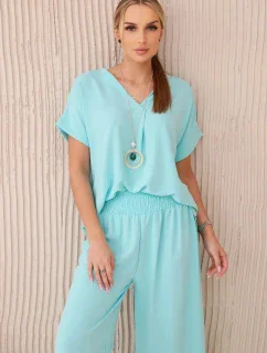 Súprava s náhrdelníkom blúzka + nohavice mint