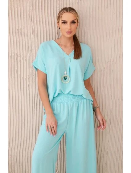 Súprava s náhrdelníkom blúzka + nohavice mint