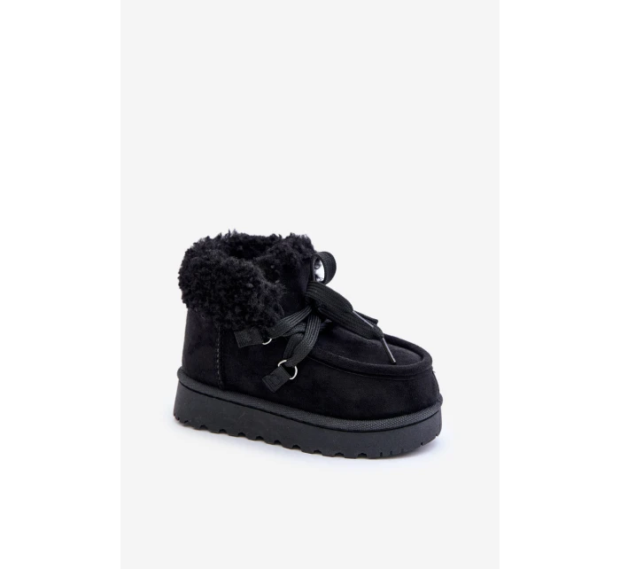 Śniegowce Botki Dziecięce Ocieplane Futerkiem Czarne Adelane Śniegowce Botki Dziecięce Ocieplane Futerkiem Czarne Adelane
