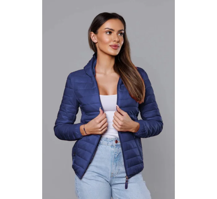 Modrá dámska prešívaná bunda s kapucňou (B0123-72) Modrá dámska prešívaná bunda s kapucňou (B0123-72)