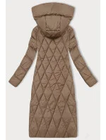 Dámska dlhá zimná bunda s kapucňou Libland camel (7832)