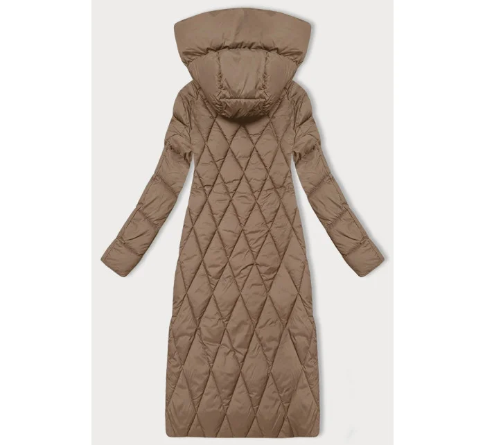 Dámska dlhá zimná bunda s kapucňou Libland camel (7832)