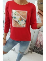 Blúzka s 3D grafikou vtáka červená