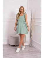 Šaty s volánmi na bokoch v tmavej mätovej farbe