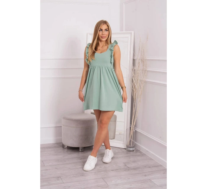 Šaty s volánmi na bokoch v tmavej mätovej farbe