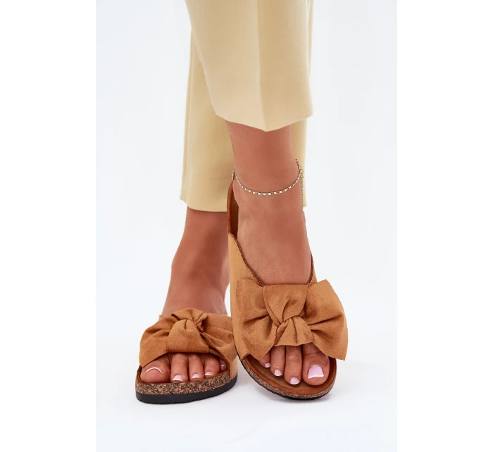 Klapki Damskie Na Korkowej Podeszwie Kokardką Camel Seressa Klapki Damskie Na Korkowej Podeszwie Kokardką Camel Seressa