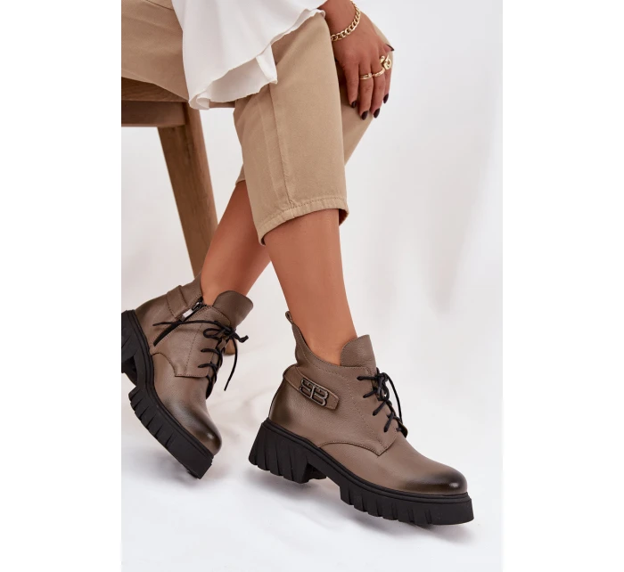 Dámské Kožené Kotníkové Boty S  Svrškem Béžové model 21744800 - Zazoo