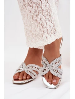 Dámské ploché stříbrné pantofle Fariella