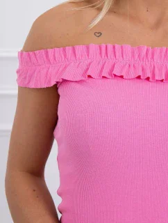 Trblietavá blúzka s volánikmi svetlo ružová