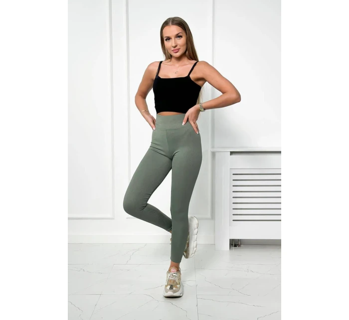 Tmavě mátové pruhované legíny