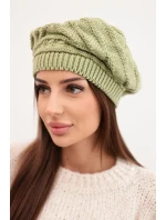 Dámska zimná vlnená čiapka s ozdobným vzorom K378 khaki