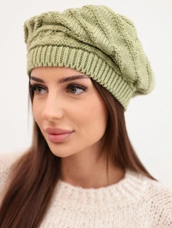 Dámská zimní čepice z vlny volného střihu s ozdobným vzorem model 21878077 khaki - K-Fashion
