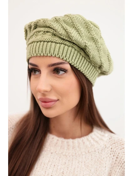 Dámska zimná vlnená čiapka s ozdobným vzorom K378 khaki