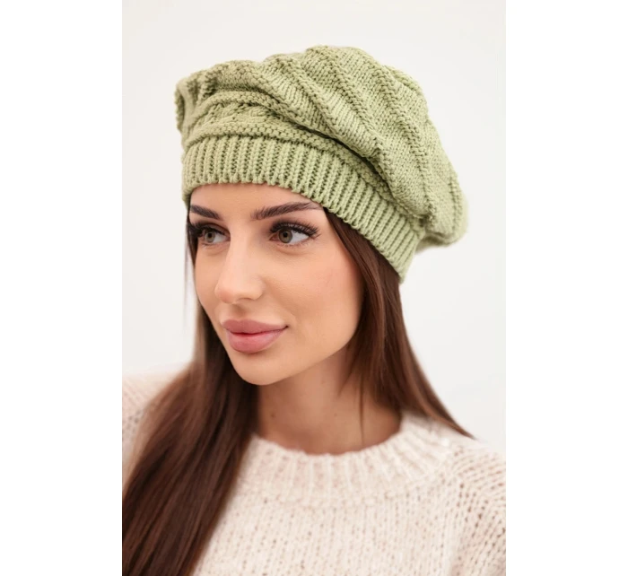 Dámska zimná vlnená čiapka s ozdobným vzorom K378 khaki