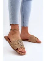 Ploché Dámské Žabky S Pletením a Ozdobou Beige model 21657867 - EVENTO