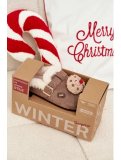 Dámské pantofle s ozdobami a přezkou vyhřívané kožešinou hnědé Thalora