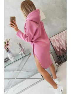 Šaty s kapucňou a bočným rázporkom ružové