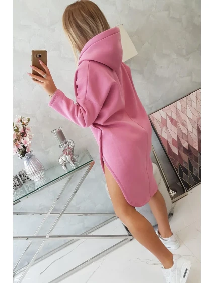 Šaty s kapucňou a bočným rázporkom ružové