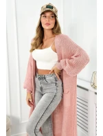 Sveter dlhý kardigán púdrovo ružový Sveter dlhý kardigán púdrovo ružový