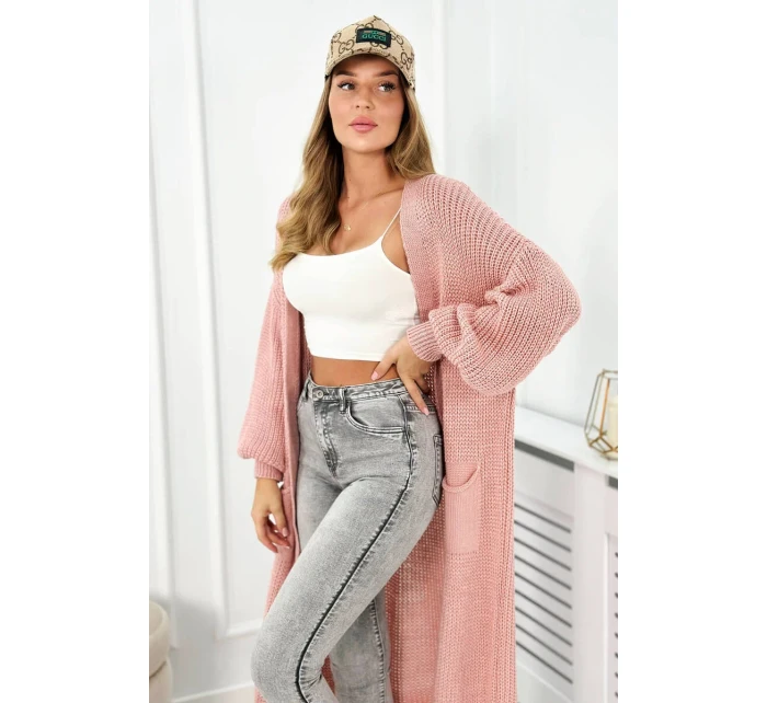 Sveter dlhý kardigán púdrovo ružový Sveter dlhý kardigán púdrovo ružový