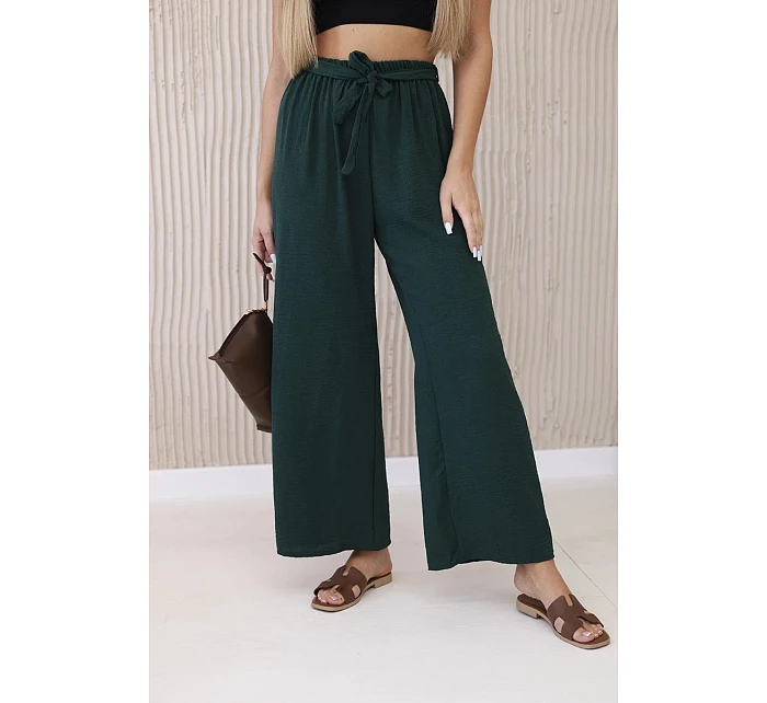 Široké nohavice v páse tmavozelené