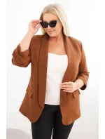 Dámská saka Plus Size bez zapínání s podšívkou model 21468642 hnědá - K-Fashion Dámská saka Plus Size bez zapínání s podšívkou model 21468642 hnědá - K-Fashion