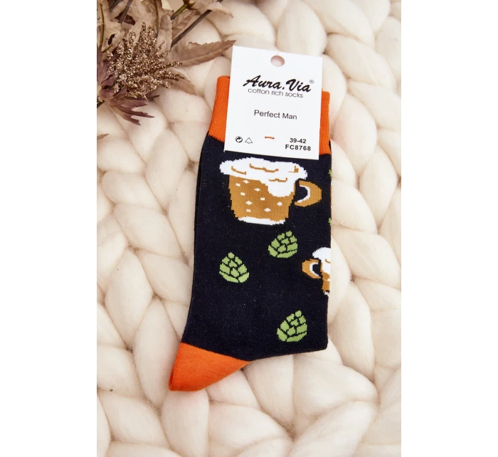 Męskie Skarpetki We Wzory Piwo Czarne - Wzór 2