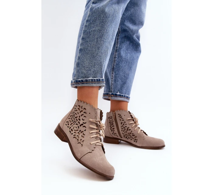 Dámské Šněrovací Botky  Beige model 21646147 - Zazoo