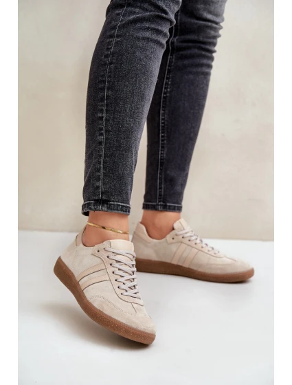 Nízké dámské semišové tenisky béžové model 21679949 - Zazoo