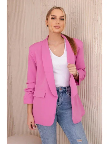Sako s klopami elegantní model 20843831 tmavě růžová - Kesi